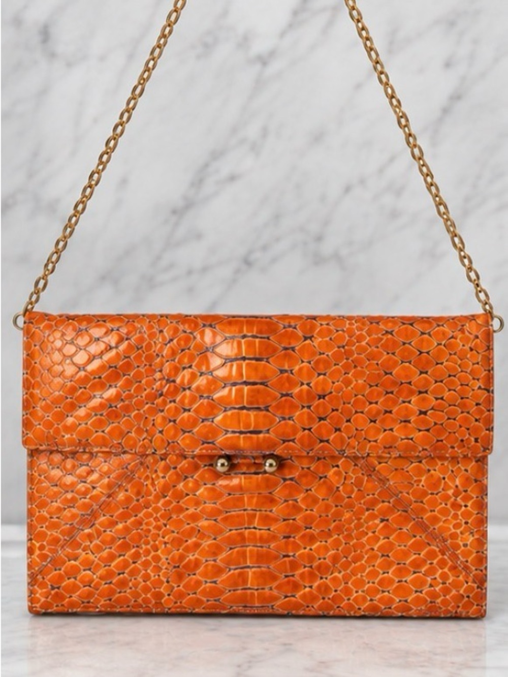 MCM Orange Exotic Embossed Leather Chain Shoulder Bag Clutch